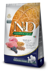 N&D Ancestral Grain Kuzu Etli Yaban Mersinli Düşük Tahıllı Yetişkin Köpek Maması 12 kg