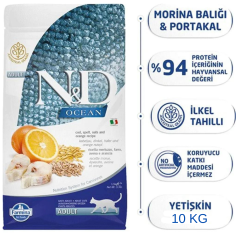 N&D Düşük Tahıllı Morina Balık ve Portakallı Kedi Maması 10 kg